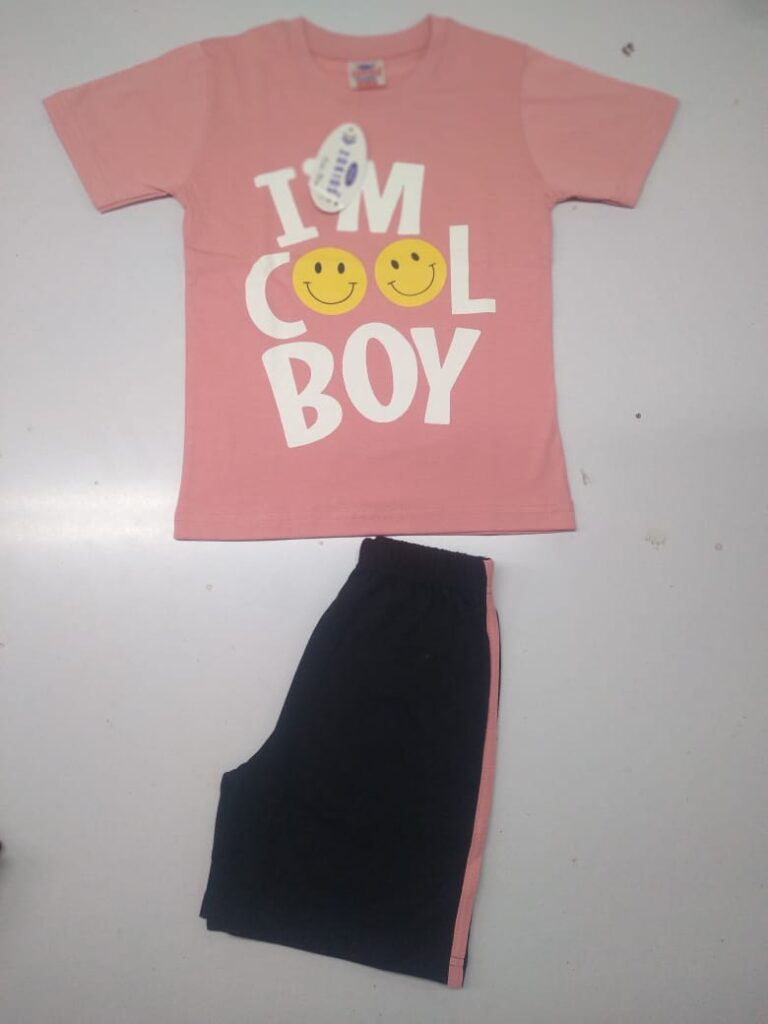 Front view of a baby boy wearing a soft [Color] cotton short baba suit with a matching t-shirt and shorts.